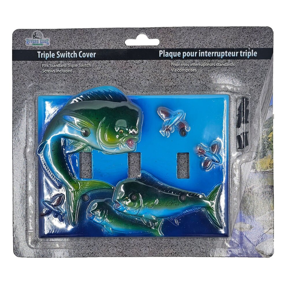 Rivers Edge Triple Switch Plate Cover Fish Fishing 3D Polyresin Lodge Cabin Camp